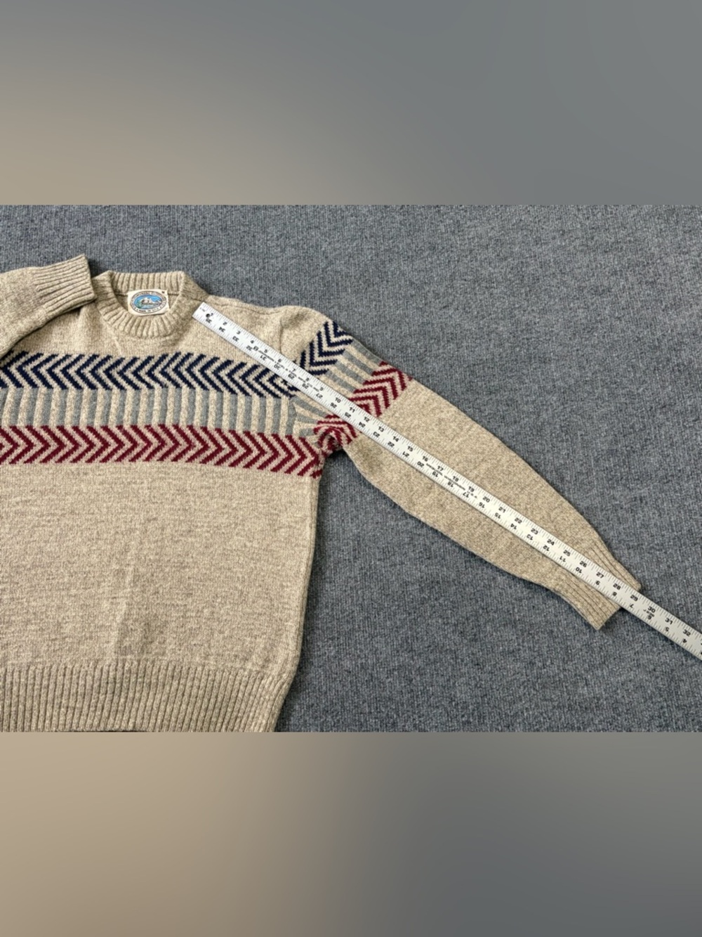 Vintage Environmental Clothing Co Wool Sweater USA Chevron Knit Beige Men’s M - Picture 5 of 8